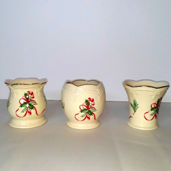 LENOX China Winter Greetings Set of 3 Votives Tea Light Candle Holders Christmas - Picture 3 of 6